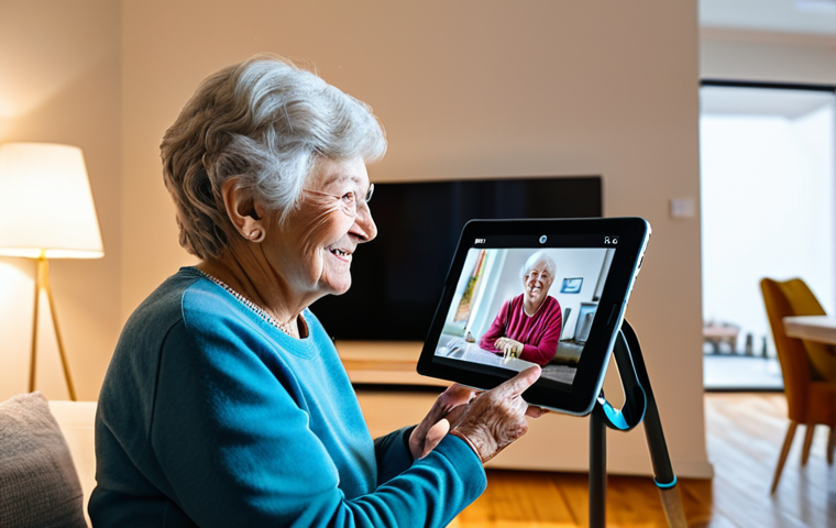 **Prompt:** "A modern, multi-generational home interior showcasing smart home technology. An elderly woman uses a tablet to video call her family, while a child plays with a smart toy nearby. The room is brightly lit with smart lighting and features a visible smart speaker. fully clothed, safe for work, appropriate content, family-friendly, professional photography, perfect anatomy, correct proportions, natural pose, well-formed hands, proper finger count, natural body proportions."