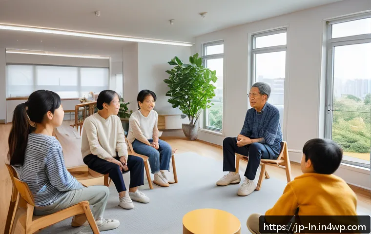 다세대 주거의 리더십 사례 연구 - A modern multigenerational apartment community meeting in a bright, spacious common room, featuring ...