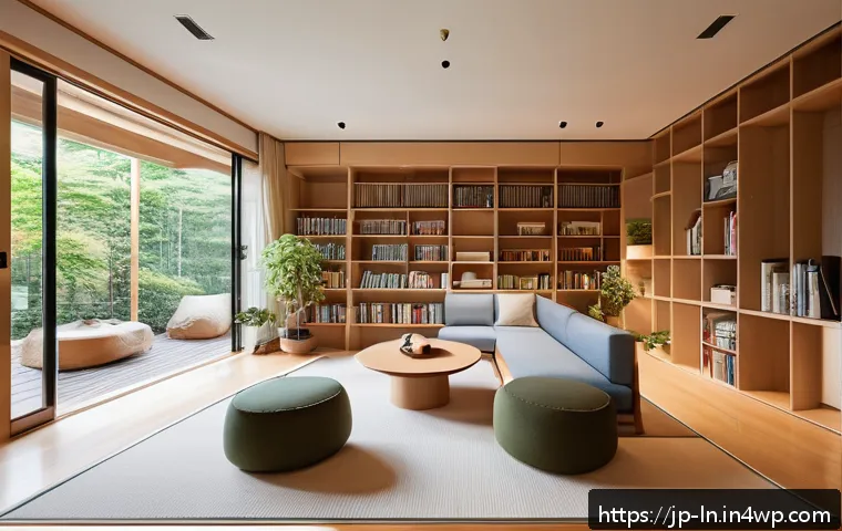 다세대 주거의 공간 혁신 - A modern multi-generational Japanese home interior featuring flexible multifunctional shared spaces:...