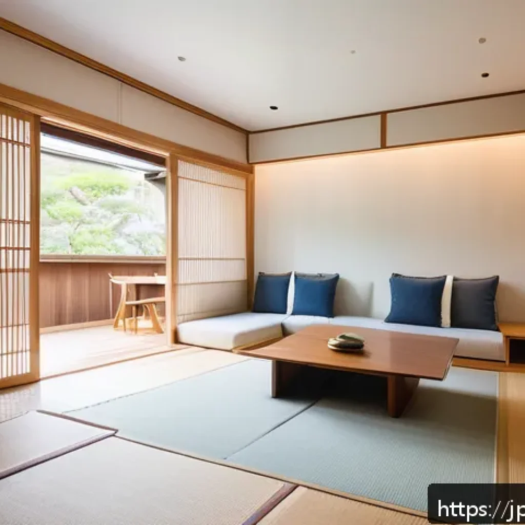 다세대 주거의 공간 분할 전략 - A modern multi-generational Japanese home interior showcasing flexible zoning with movable wooden an...