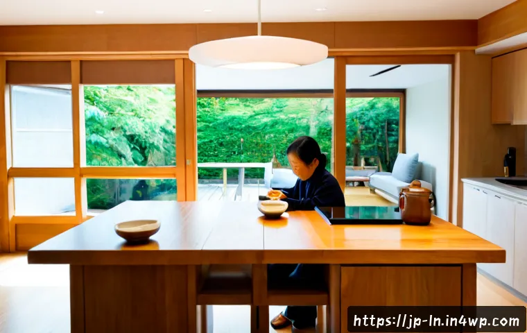 다세대 주거의 디자인 및 예술 융합 사례 - Photorealistic architectural interior of a multigenerational Japanese home, three generations comfor...